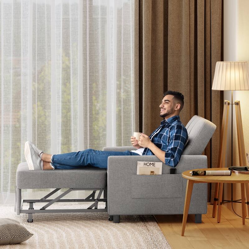 3 in 1 Pull Out Sleeper Sofa Bed, Convertible Modern Adjustable Upholstered Sleeper Chair Sofa