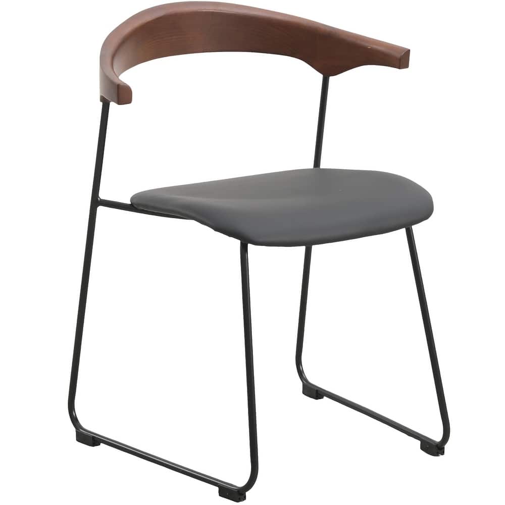 Lyra Modern Dining Chair in Upholstered Faux Leather with Beech Wood Back & Metal Legs by LeisureMod