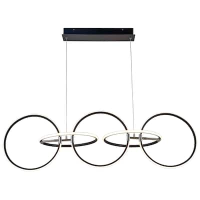 5 Light LED Array Pendant in Black Finish, Chained Ring Design - Black Finish