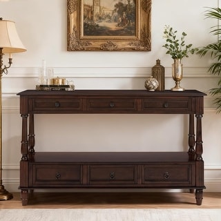 Solid Wood Console Table with 6 Drawers - 54