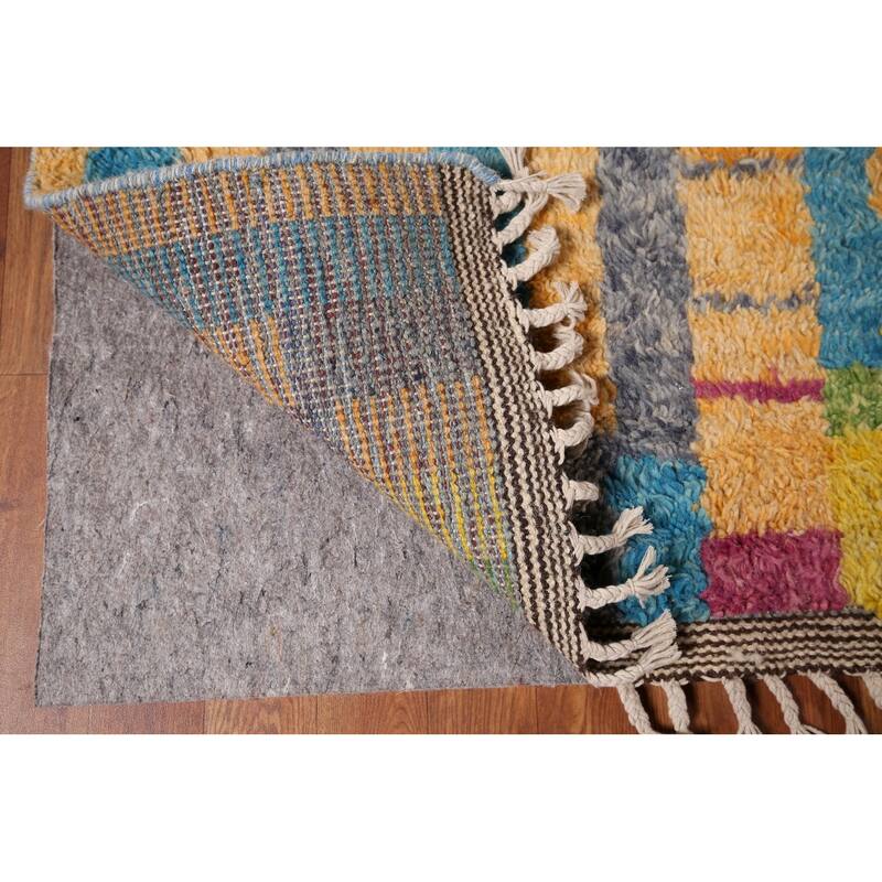 Colorful Checkered Moroccan Plush Area Rug Handmade Wool Carpet - 8'8" x 12'9"