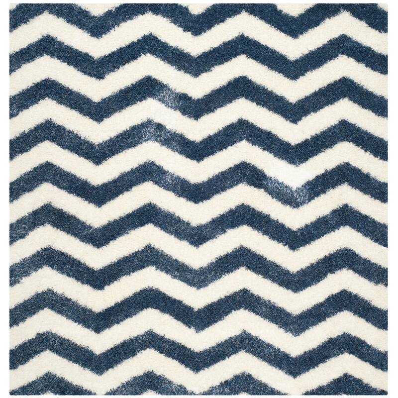 SAFAVIEH Montreal Shag Romaine 2-inch Thick Rug - 6'7" Square - Ivory/Blue