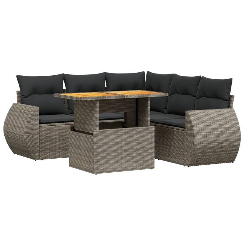 vidaXL Patio Sofa Set with Cushions Table and Modular Sofas 6 Piece Poly Rattan - 21.7 x 39.4 x 28.7