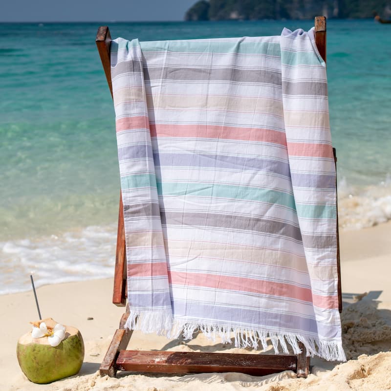 SandFree Cotton Oversized Turkish Beach Towel with Tassels - 35x75