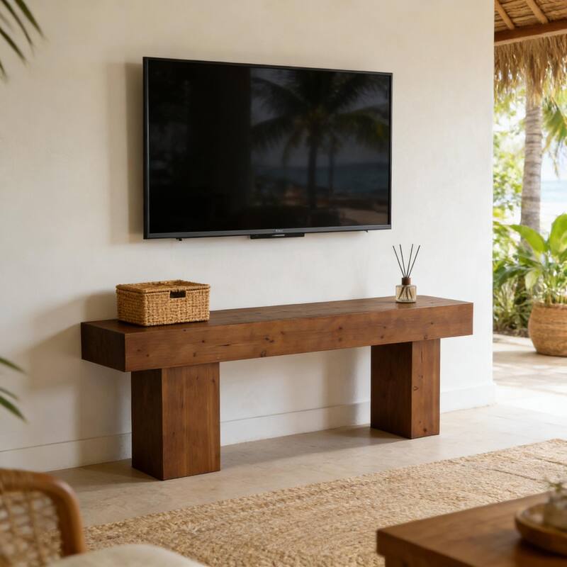 Solid Wood TV Stand for 55/60/65/75 Inch TVs, Entertainment Center Media Console Table for Living Room Bedroom