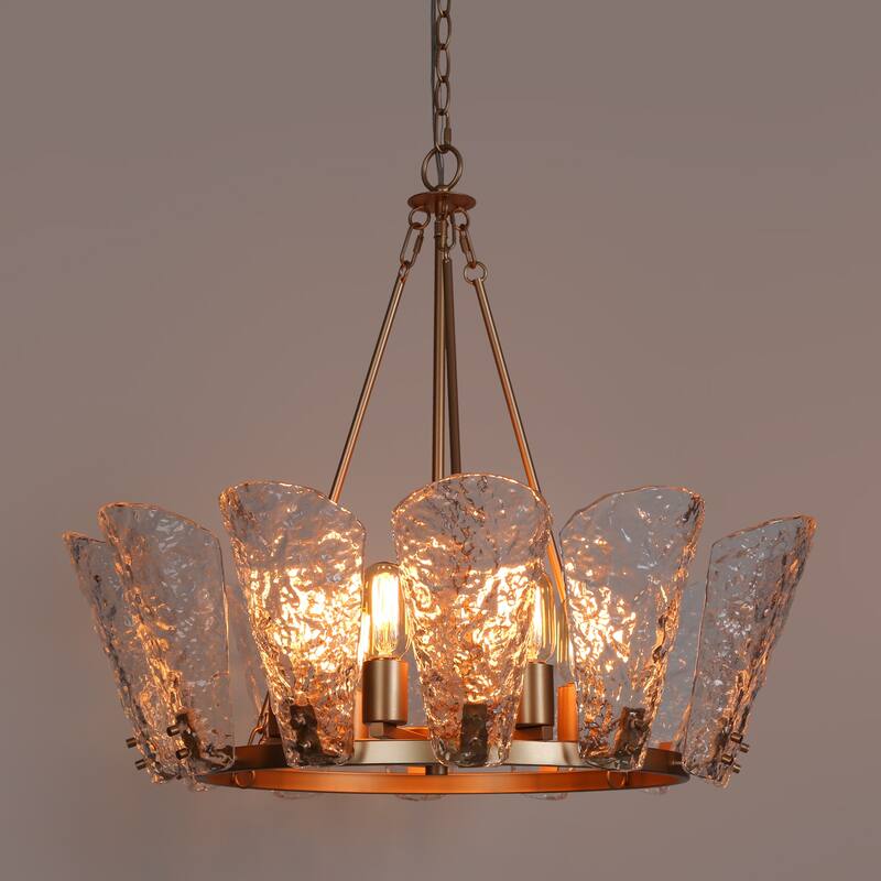 Fenro Modern Gold 6-Light Chandelier Glass Lights for Dining Room Bedroom - Brass Gold - D 27" x H 23.5"