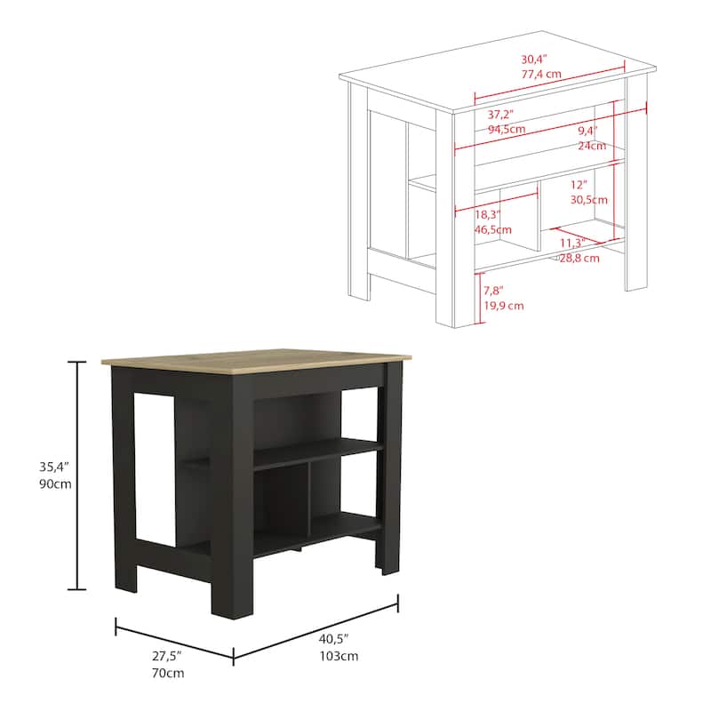 Kitchen Island, Four Legs, Three Shelves