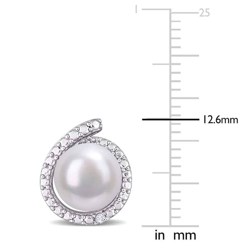 Miadora Sterling Silver Cultured Freshwater Pearl and Diamond Accent Halo Stud Earrings (8-8.5mm)