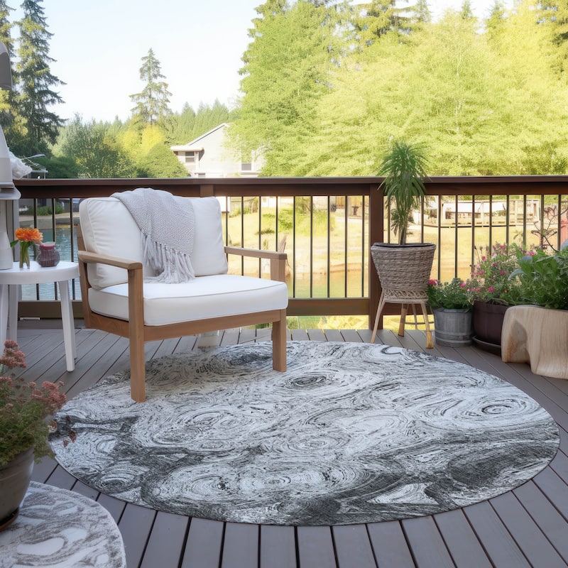 Machine Washable Indoor/ Outdoor Chantille Abstract Waves Rug