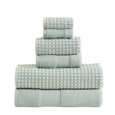 Porto 6 Piece Dual Tone Towel Set with Jacquard Grid Pattern The Urban Port, Blue