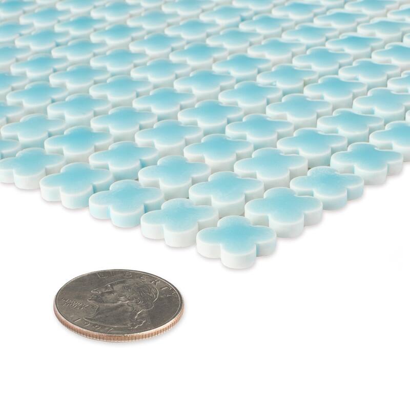 Merola Tile Fioretti Glossy Powder Blue 12" x 12" Porcelain Mosaic Floor and Wall Tile
