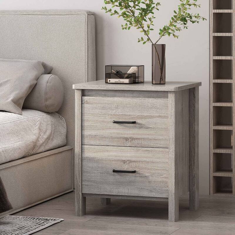 Modern Nightstand with 2 Drawers and Metal Handles by Christopher Knight Home