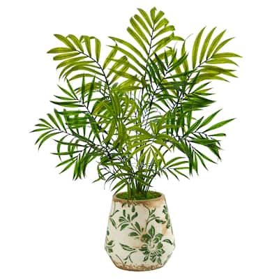 18" Mini Areca Palm Artificial Plant in Floral Vase