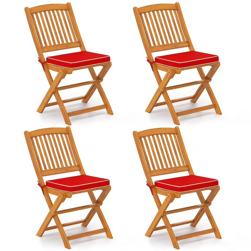 Costway Outdoor Folding Chairs Set of 4 Acacia Wood High-Back Chair - See Details - Red