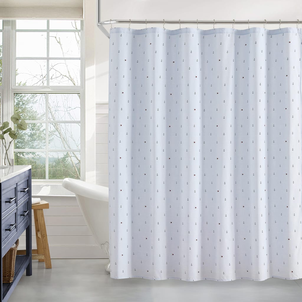 Tommy Hilfiger Anchor And Flag Printed Shower Curtain