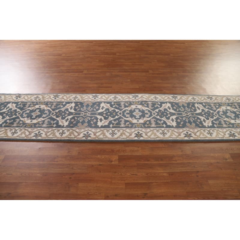 Blue Oushak Oriental Runner Rug Handmade Wool Carpet - 2'6"x 11'10"