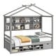 preview thumbnail 29 of 33, Elegant Twin House Bed Kids Bed with Roof Frame,Bedside Storage Shelves,Ladder and Guardrail