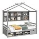 preview thumbnail 7 of 33, Twin Size Platform Bed wBedside-Shelves, Under Bed Storage Unit and Roof, Wood Low House Bedframe Daybed with Small Cabient