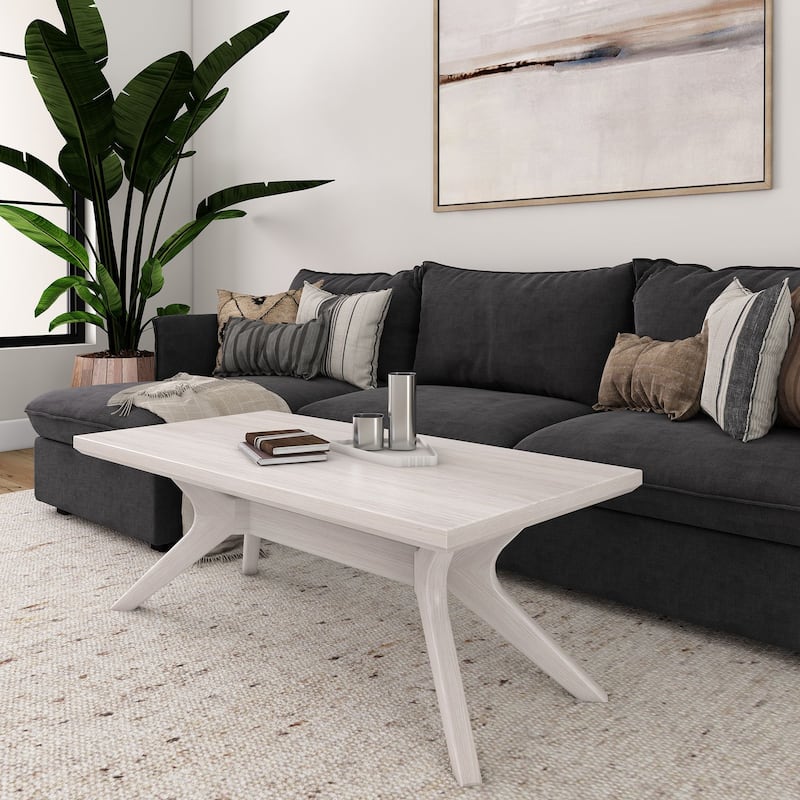 Plank and Beam Verso Rectangular Coffee Table - 48" - White Sand Wirebrush