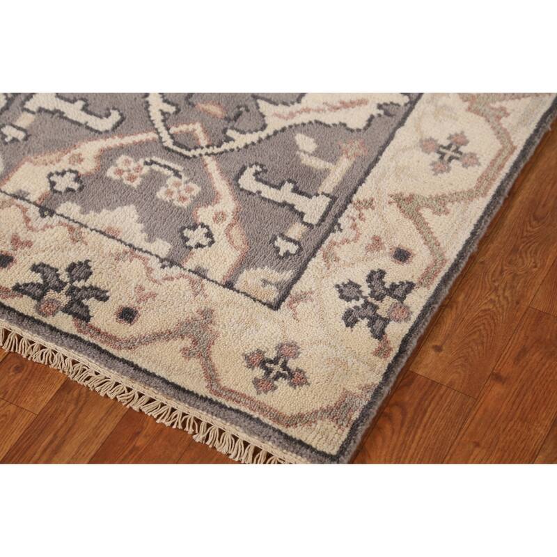 Gray Oushak Indian Runner Rug Handmade Transitional Floral Wool Carpet - 2'8" x 7'11"