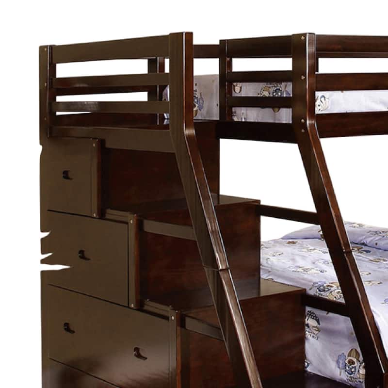Ellon Twin over Full Bunk Bed, Espresso Brown Solid Wood, Drawers