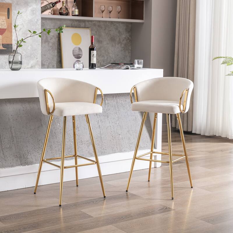 Set of 2 Bar Stools,with Chrome Footrest