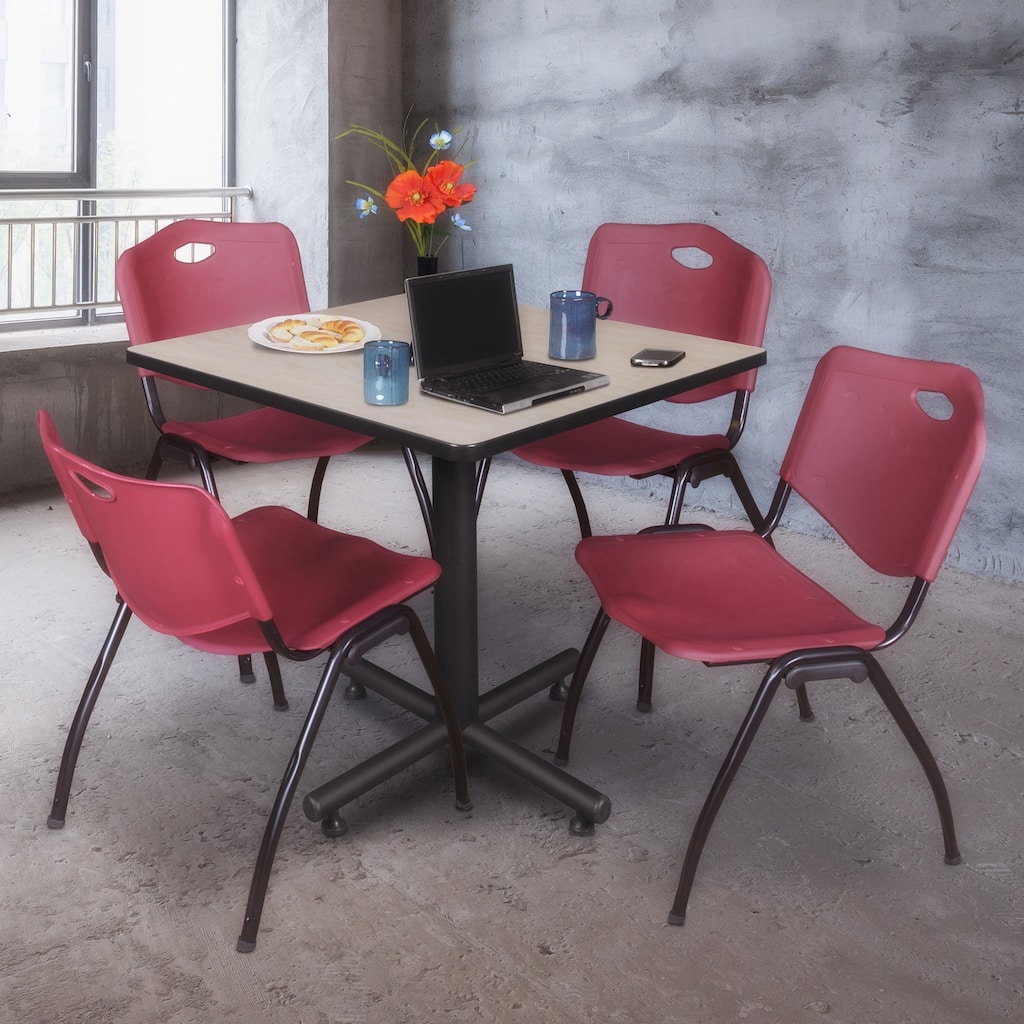 36" Square Breakroom Table- Maple & 4 'M' Stack Chairs- Burgundy - 36
