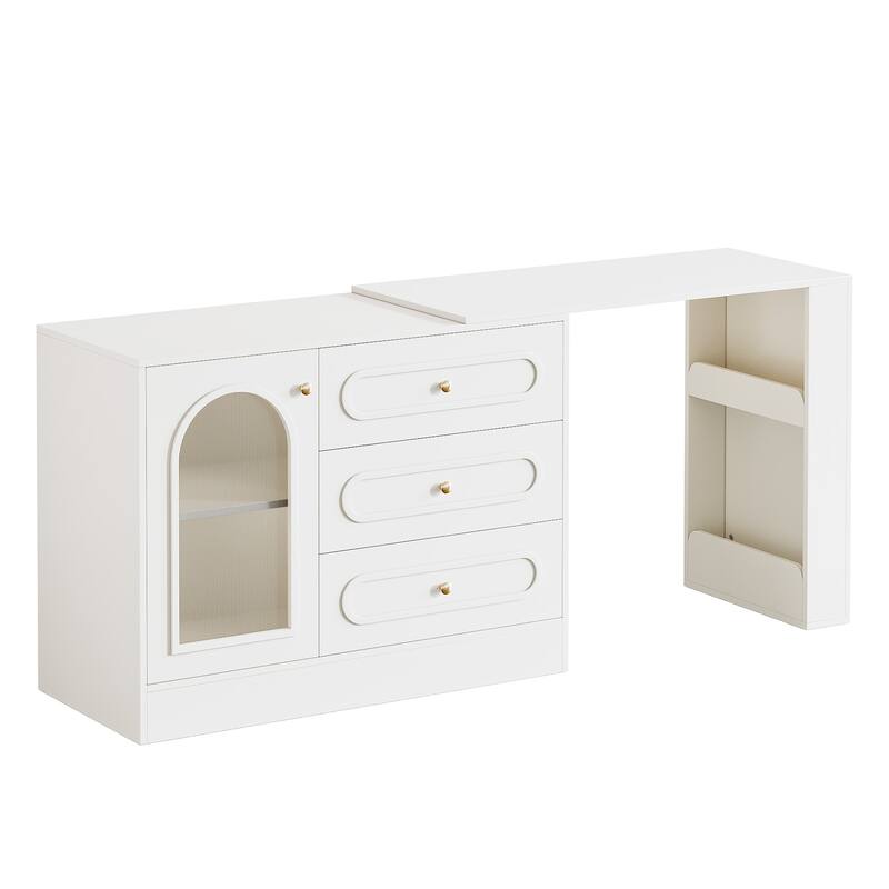 Modern 360° Rotatable Vanity Desk with 3 Drawers, White Corner Vanity
