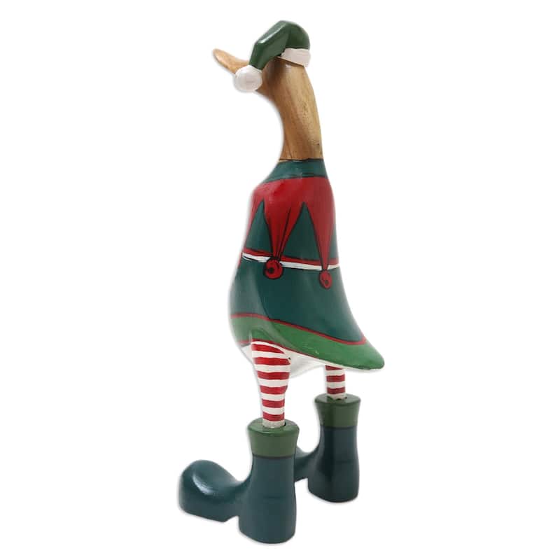 Novica Handmade Santas Helper Duck Bamboo Root And Teak Wood Figurine