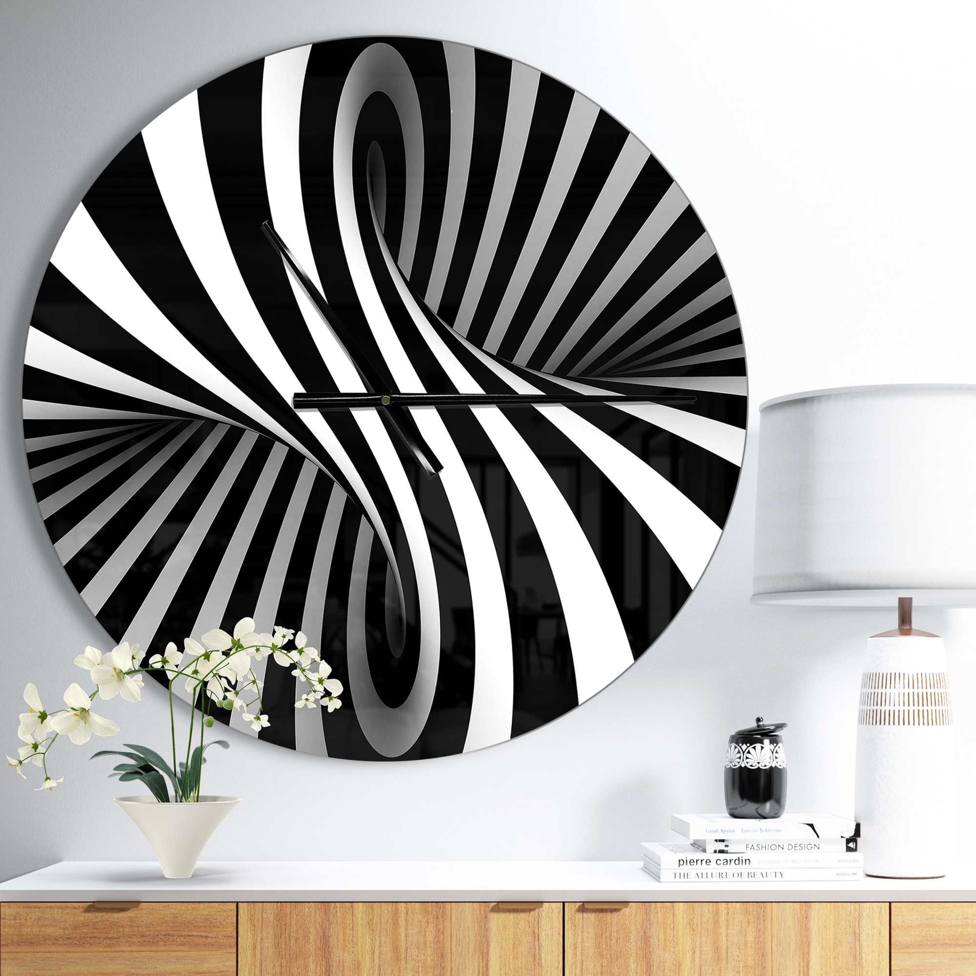 Designart 'Black and White Spiral' Oversized Modern Wall CLock