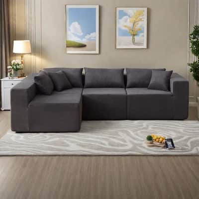 104" Corduroy Modular L-Shaped Sectional Sofa with 4-Piece Free Combination, Foam-Filled Cushions