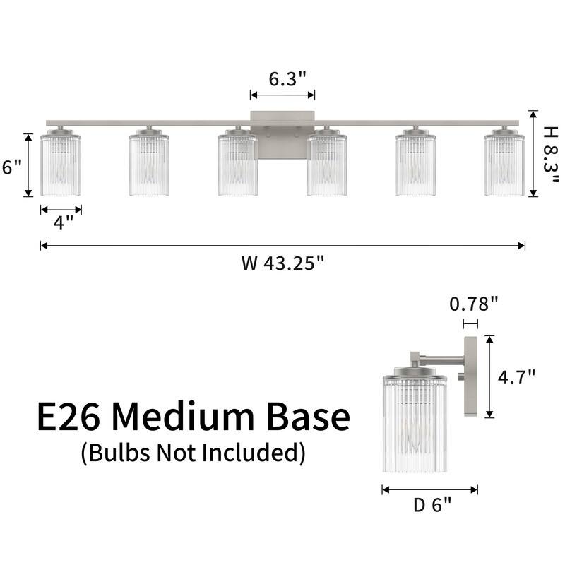 KAWOTI Modern Vanity Light with Cylinder Ribbed Glass Shade