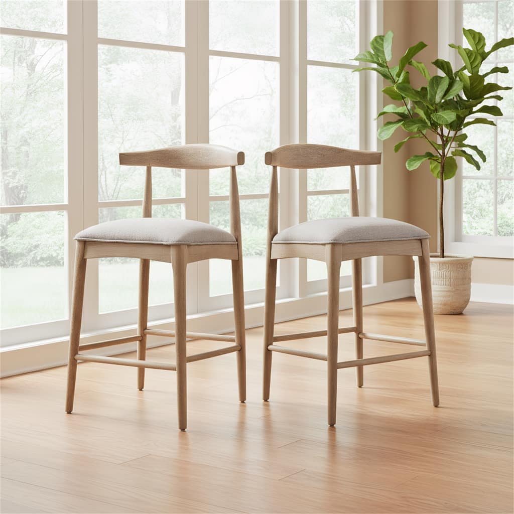 Counter Stool In Pebble Fabric (Set of 2)