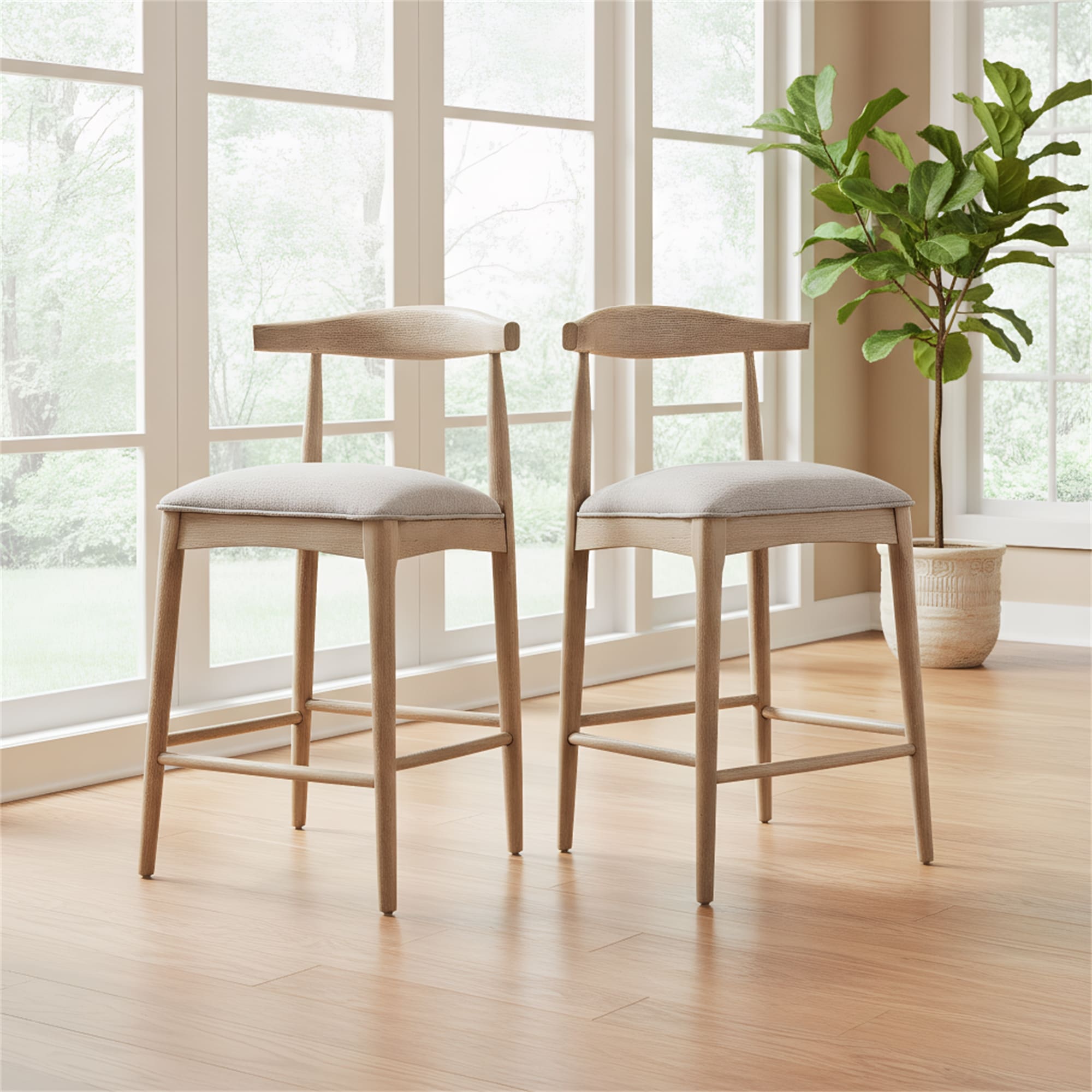 Counter Stool In Pebble Fabric (Set of 2)