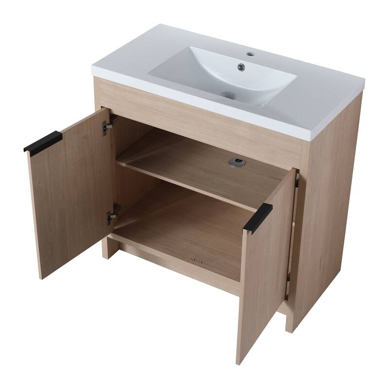 Freestanding Plywood Bathroom Vanity Set in Plain Light Oak with Integrated Sink