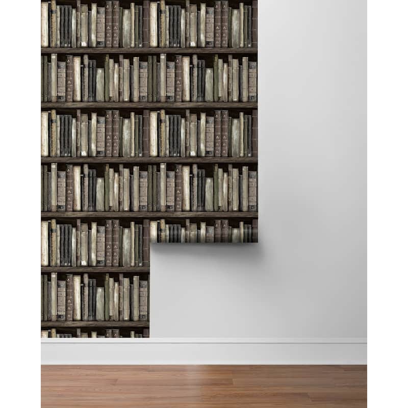 Harry & Grace Faux Bookshelves Peel and Stick Wallpaper