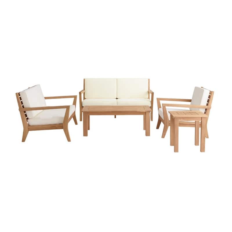 Clermont Outdoor Solid Teak Wood 5 Piece Patio Conversation Set - Antique White