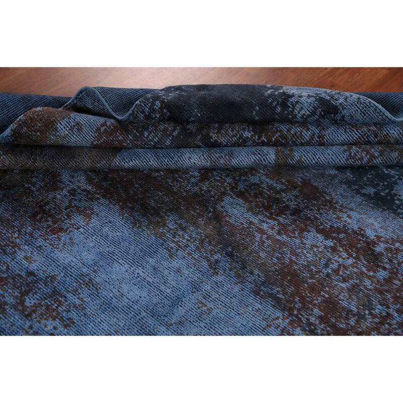 All-Over Blue Abstract Indian Area Rug Handmade Wool Carpet - 9'11"x 13'2"