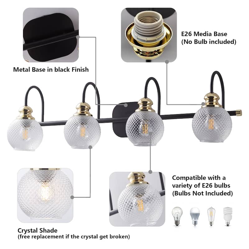 ExBrite 3/4-lights Bathroom Dimmable Gold Vanity Lights Modern Wall Sconce Lighting