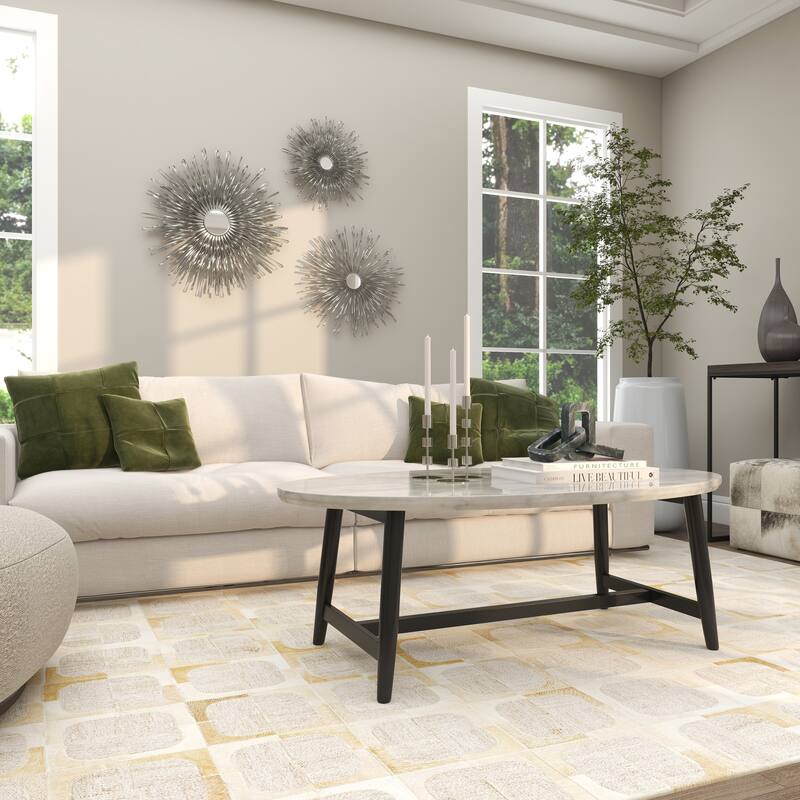 Metal 3D Looped Sunburst Wall Decor with Mirrored Center (Set of 3) - Silver or Gold