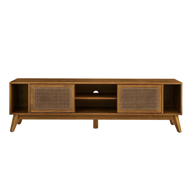 Rattan Entertainment Cabinet Media Console TV Stand for 65/75 Inch TV