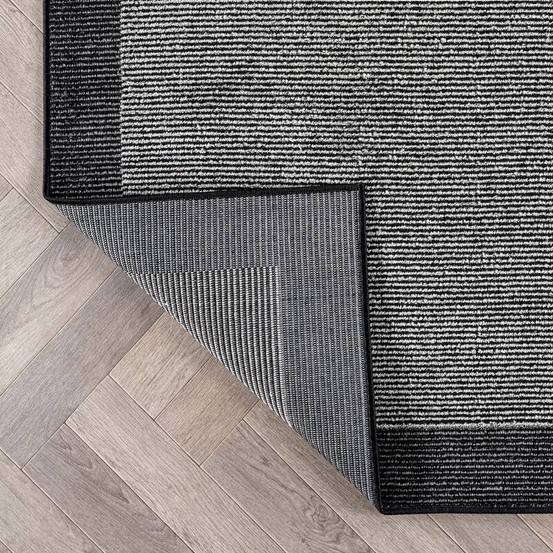 Modern Geometric Stripe Bordered Area Rug for Living Room, Bedroom, or Entryway - Low Pile Indoor Rug