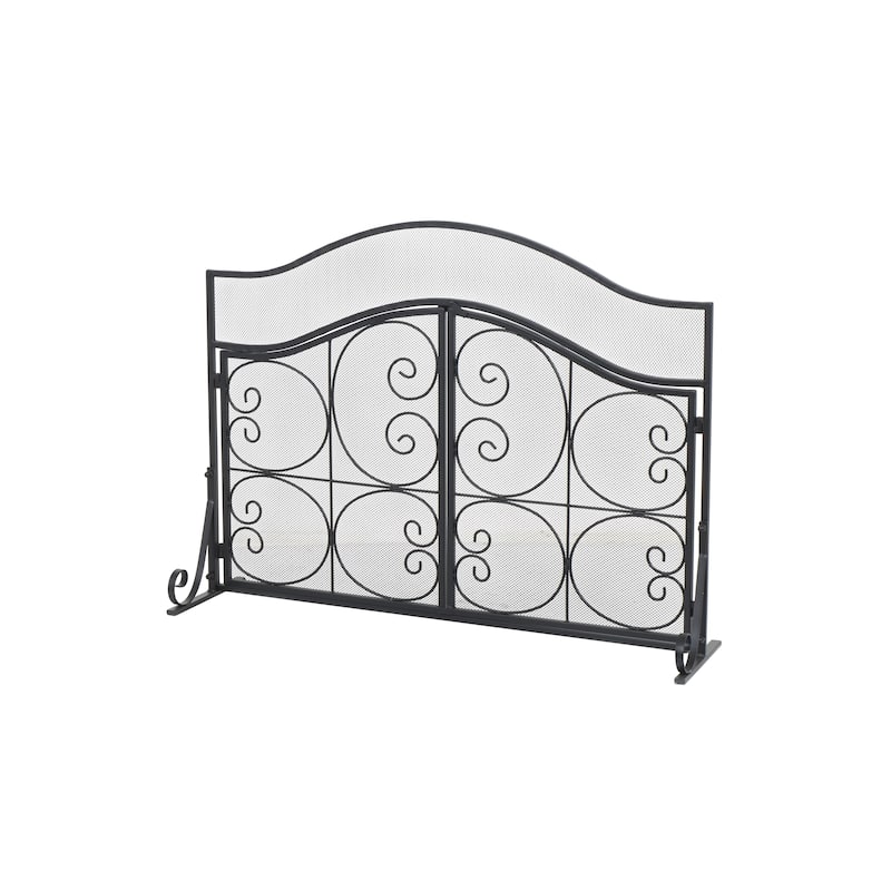 Metal Scroll Arched 1 Panel 2 Door Fireplace Screen with Mesh Backing - Black - Roche River Decor - Black