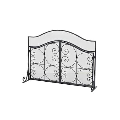 Metal Scroll Arched 1 Panel 2 Door Fireplace Screen with Mesh Backing - Black - Roche River Decor