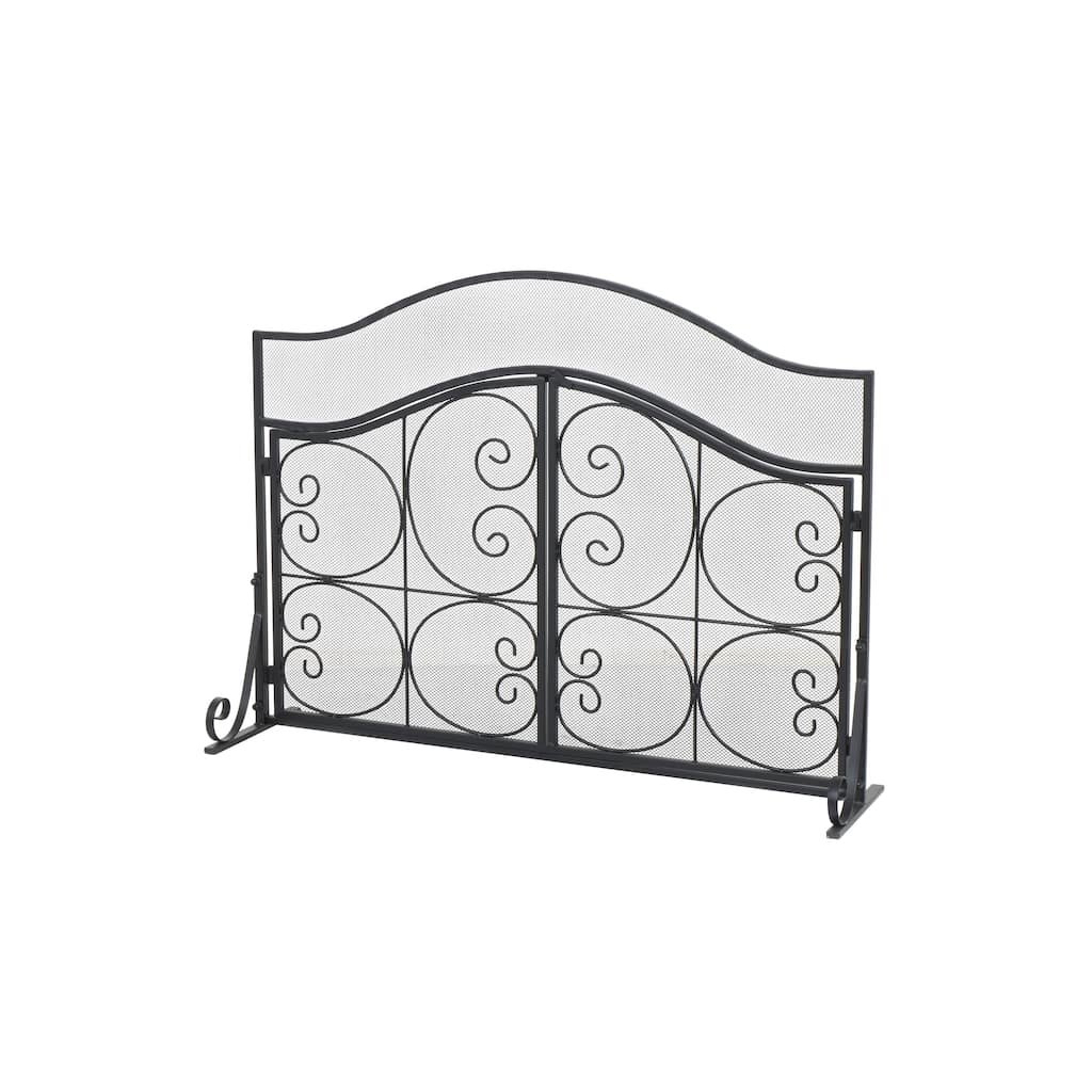 Metal Scroll Arched 1 Panel 2 Door Fireplace Screen with Mesh Backing - Black - Roche River Decor