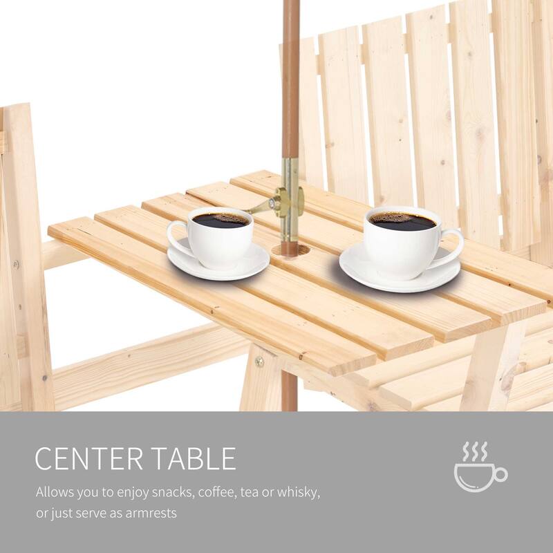 Outsunny Outdoor Patio Wooden Double Chair Garden Bench with Middle Table & Natural Weather-Fighting Materials - 60" x 28" x 31