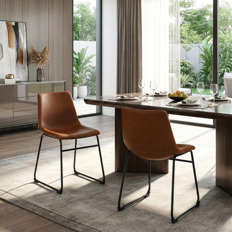 Set of 2 Adan Iron Frame Vintage Cappuccino Faux Leather Dining Chair