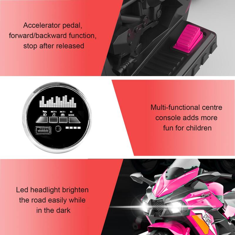 12V Kids Electric Motorcycle for Ages 3-6, 4MPH Max Speed, Bluetooth & USB Music, 100 lb Capacity