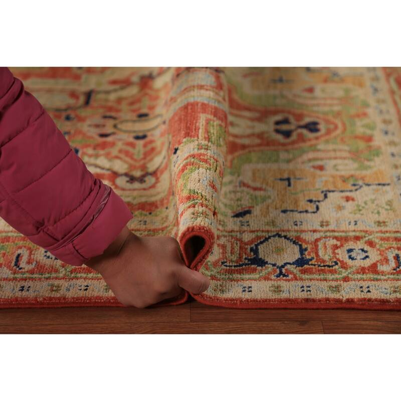 Orange & Green Heriz Serapi Vegetable Dye Rug Handmade Wool Carpet - 3'1"x 5'0"