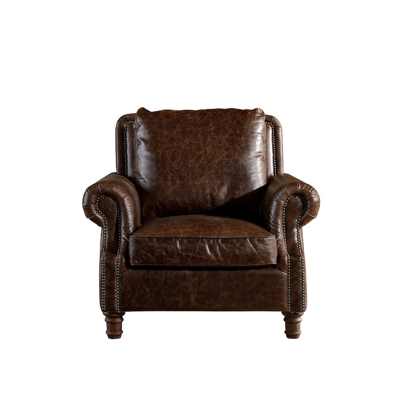 English Rolled Arm - Arm Chair - Leather - Dark Brown